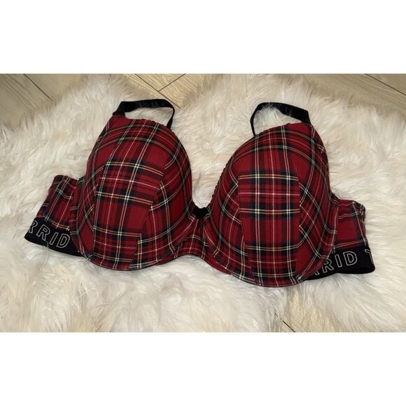 Torrid Curve Logo Red Plaid Cotton Lightly Lined T-Shirt Bra UW Womens 44D - Picture 2 of 8
